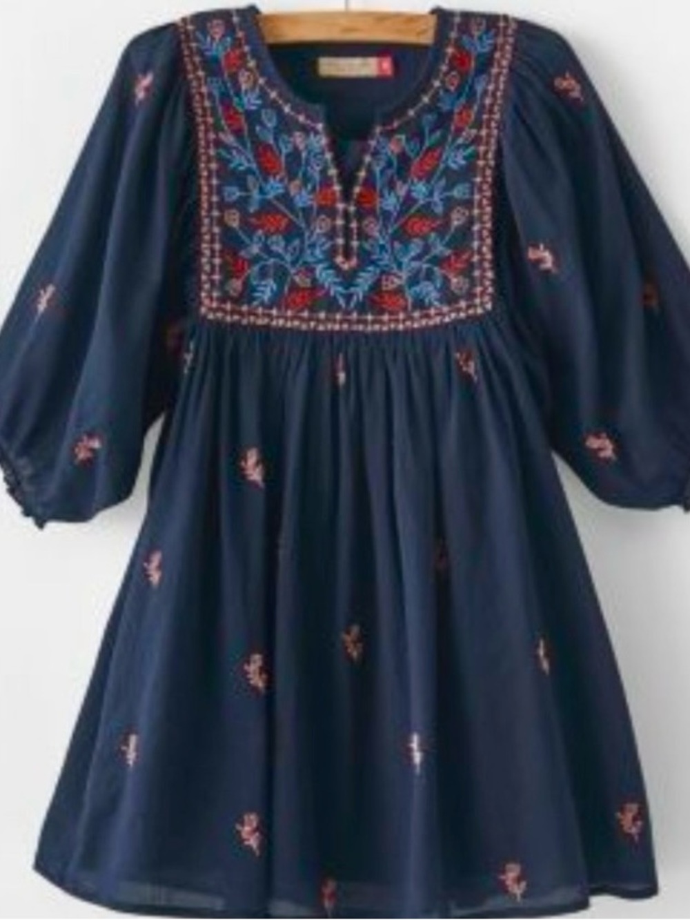 Pink Chicken Ave Bella Embroidered Dress Girls Size 14 Navy Blue Boho Peasant - Picture 1 of 11